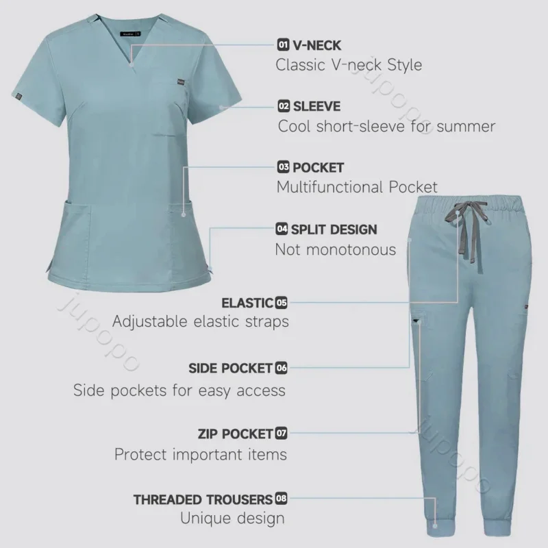 Multicolor Scrubs Uniform Short Sleeve Tops Pants Nursing Uniform Women Pet Shop Doctor Scrub Medical Surgery Workwear Scrub Set