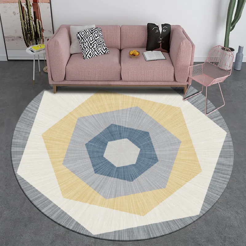 Round Carpet 80/100/120cm Nordic Yellow Brown White Geometric Pattern Rug Anti Slip Computer Chair Mat Bedroom Kids Play Mat