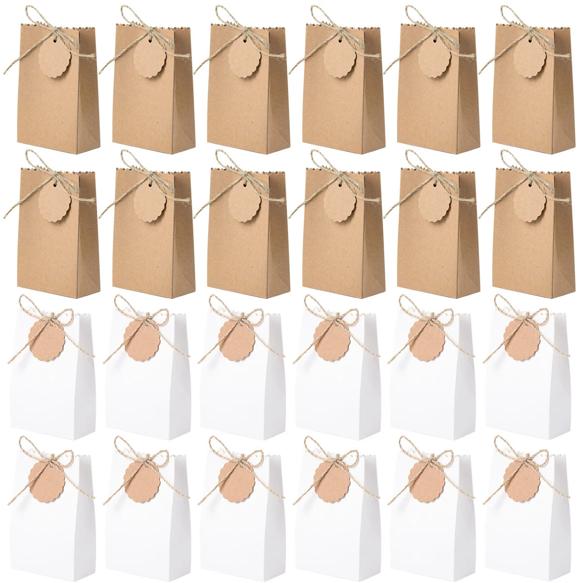 10/20/30pcs Retro Kraft Paper DIY Gift Bag White Brown Cookie Wedding Favor Candy Box Food Packaging Bag With Rope Birthday Deco