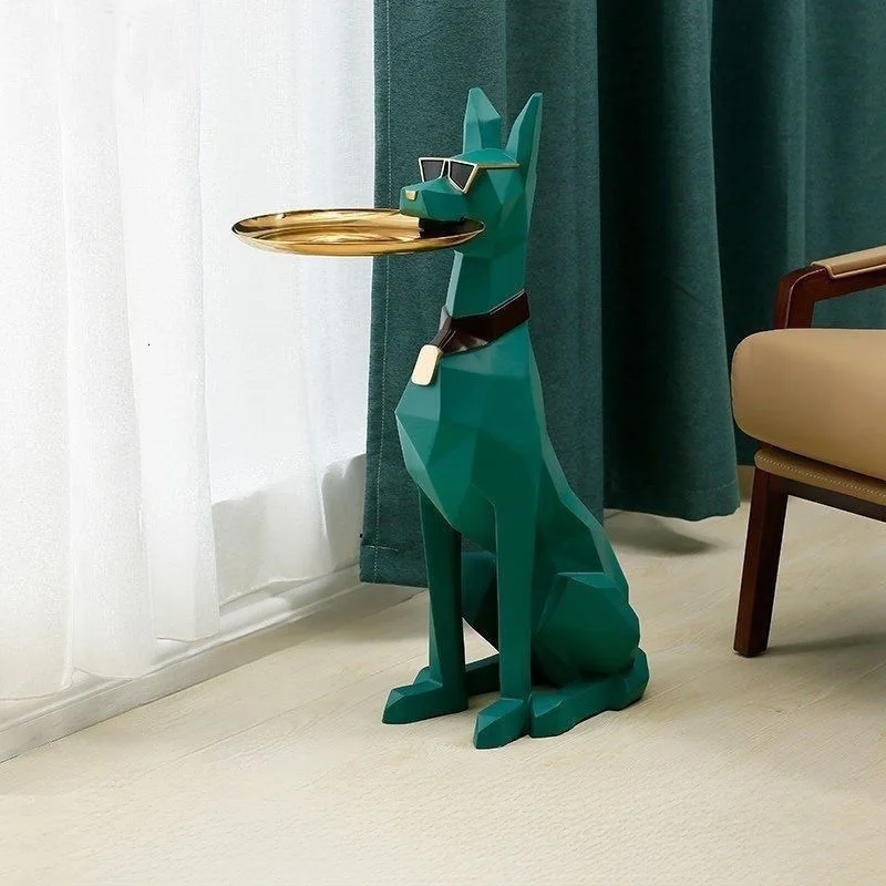 Decorative Tray Nordic Dog Statue Resin Craft Floor Ornament Elegant Home Decor For Living Room Sofa Side Housewarming Gift Use