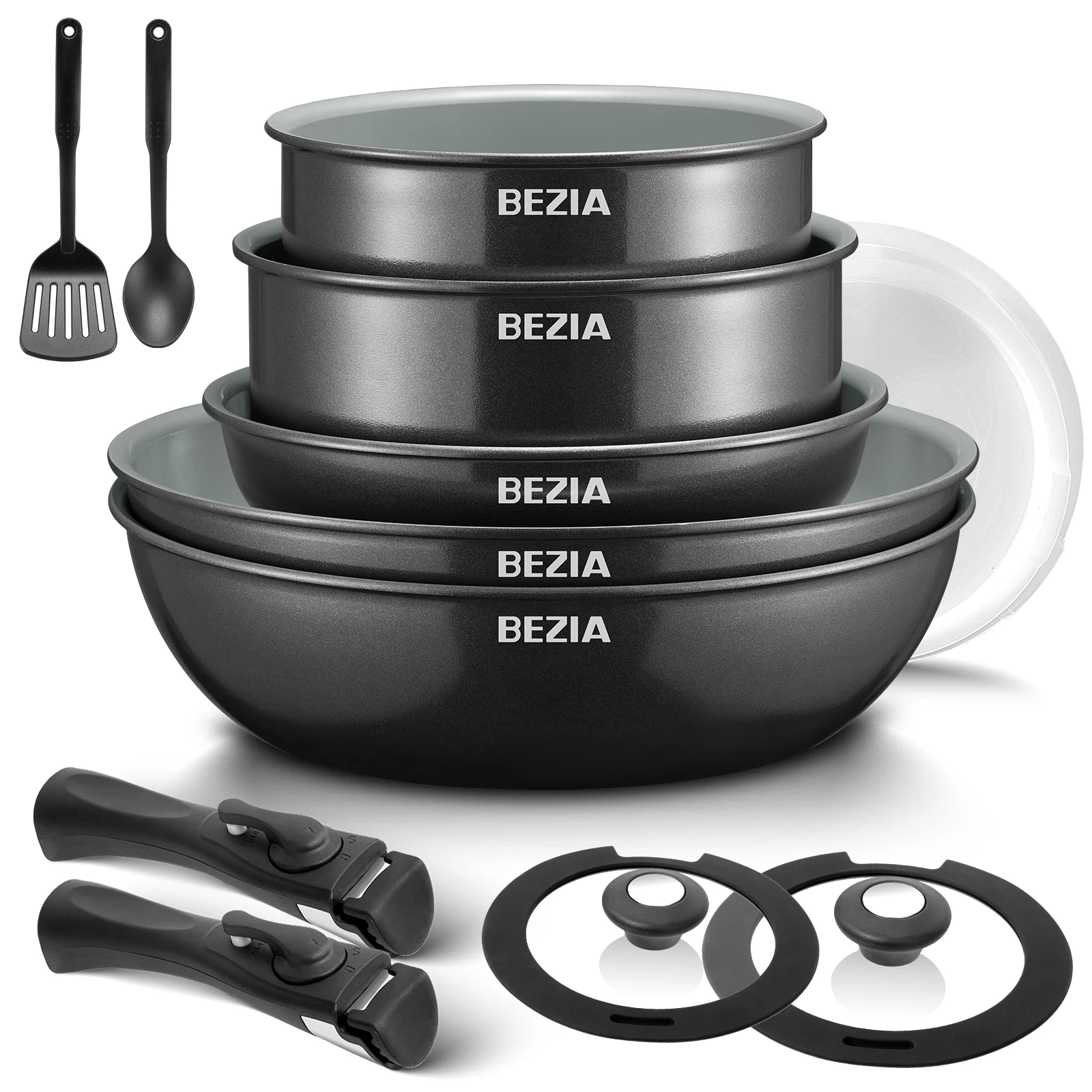 

Induction Cookware with Healthy Ceramic Coating, Nonstick Pots and Pans Set 13pcs with Detachable Handles