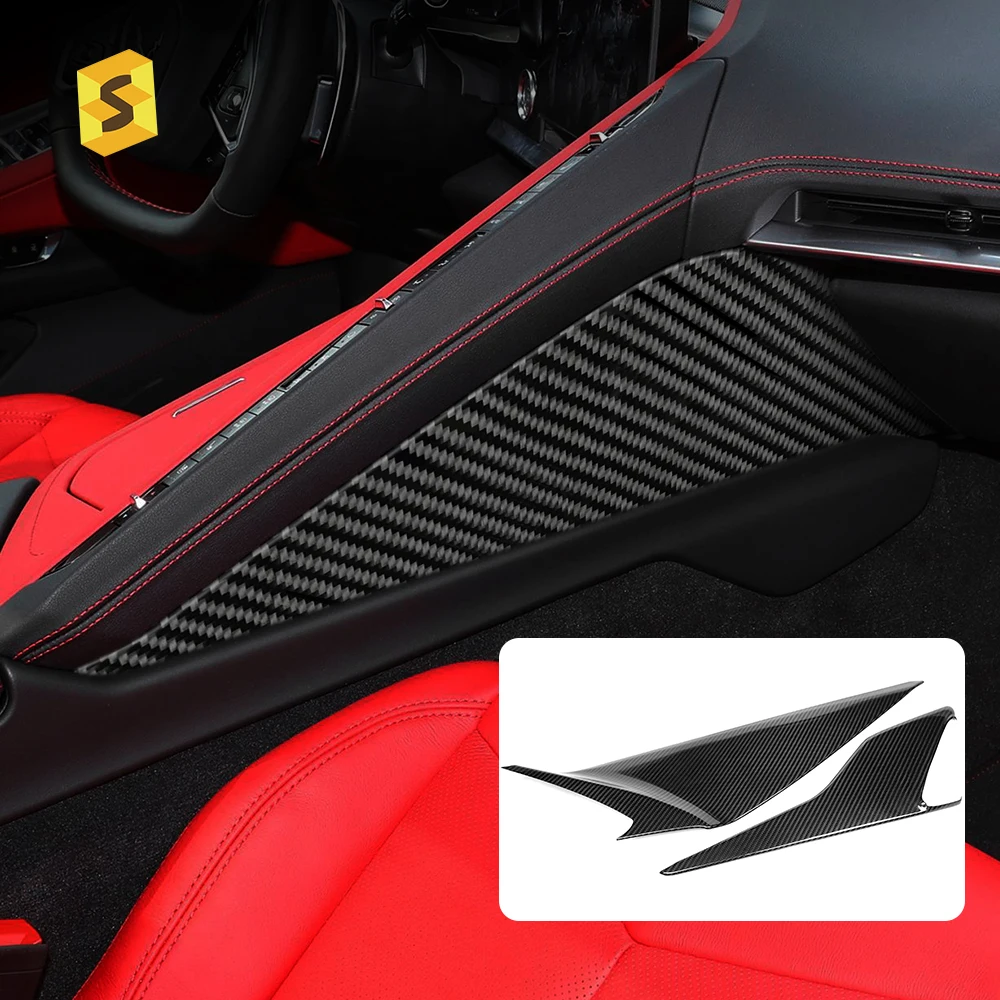 Shasha Carbon Fiber 2PCS Center Armrest Box Cover Dry Carbon Car Interior Accessories For Chevrolet Corvette C8 2020 Years Up