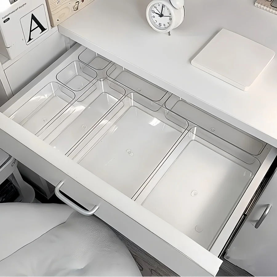 4/7/8 Stück transparente Kosmetik-Aufbewahrungsboxen, integrierte Schubladen-Trenn- und Organisationsbox, Desktop-Aufbewahrungsbox für Büromaterial – Detail 1