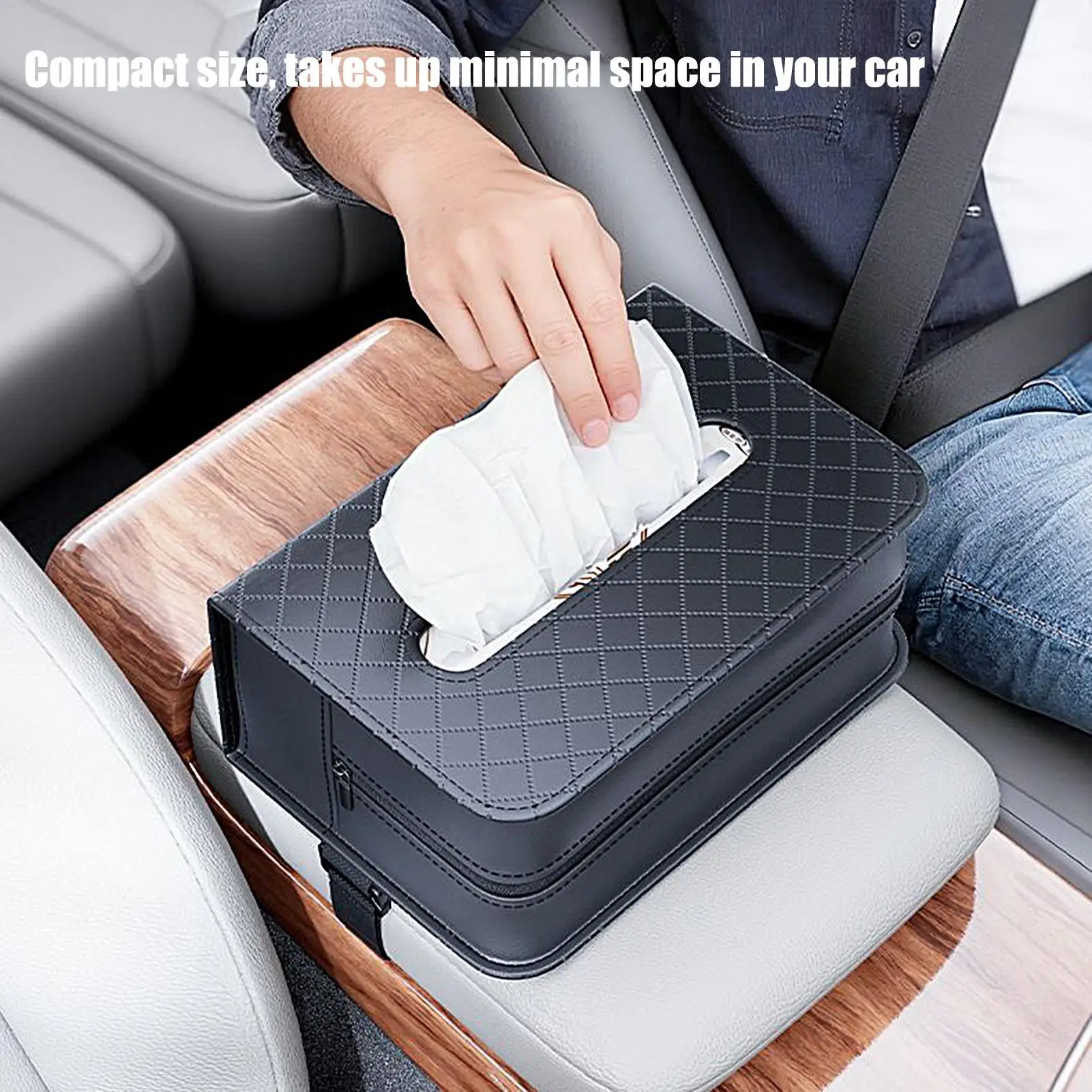Car Tissue Box Large Rectangle PU Leather Home Supplies with Elastic Bands Tissue Box Holder for Home Desk Offices Table Dresser