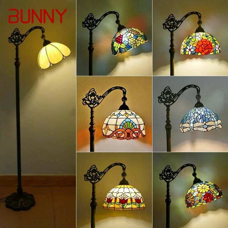 

BUNNY Tiffany Floor Lamp American Retro Living Room Bedroom Lamp Country Stained Glass Floor Lamp