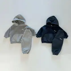 2026 Spring New Children Long Sleeve Sports Set Toddler Boy Girl Pocket Hooded Sweatshirt + Pants 2pcs Suit Kids Casual Outfits