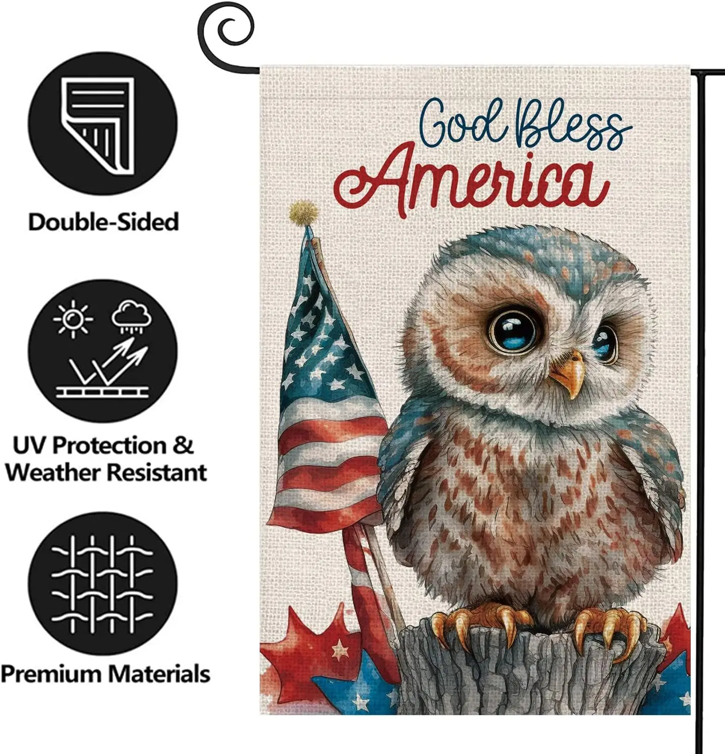 Texupday God Bless America Patriotic Owl Decoration Memorial Day Double Sided Burlap Garden Flag Rustic America Independence yyi