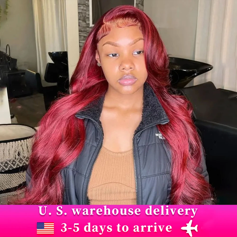 #99J Body Wave Wavy Lace Front Wigs Human Hair 13X4 13x6 Burgundy Colored Body Lace Front Wigs For Black Women 210% Density