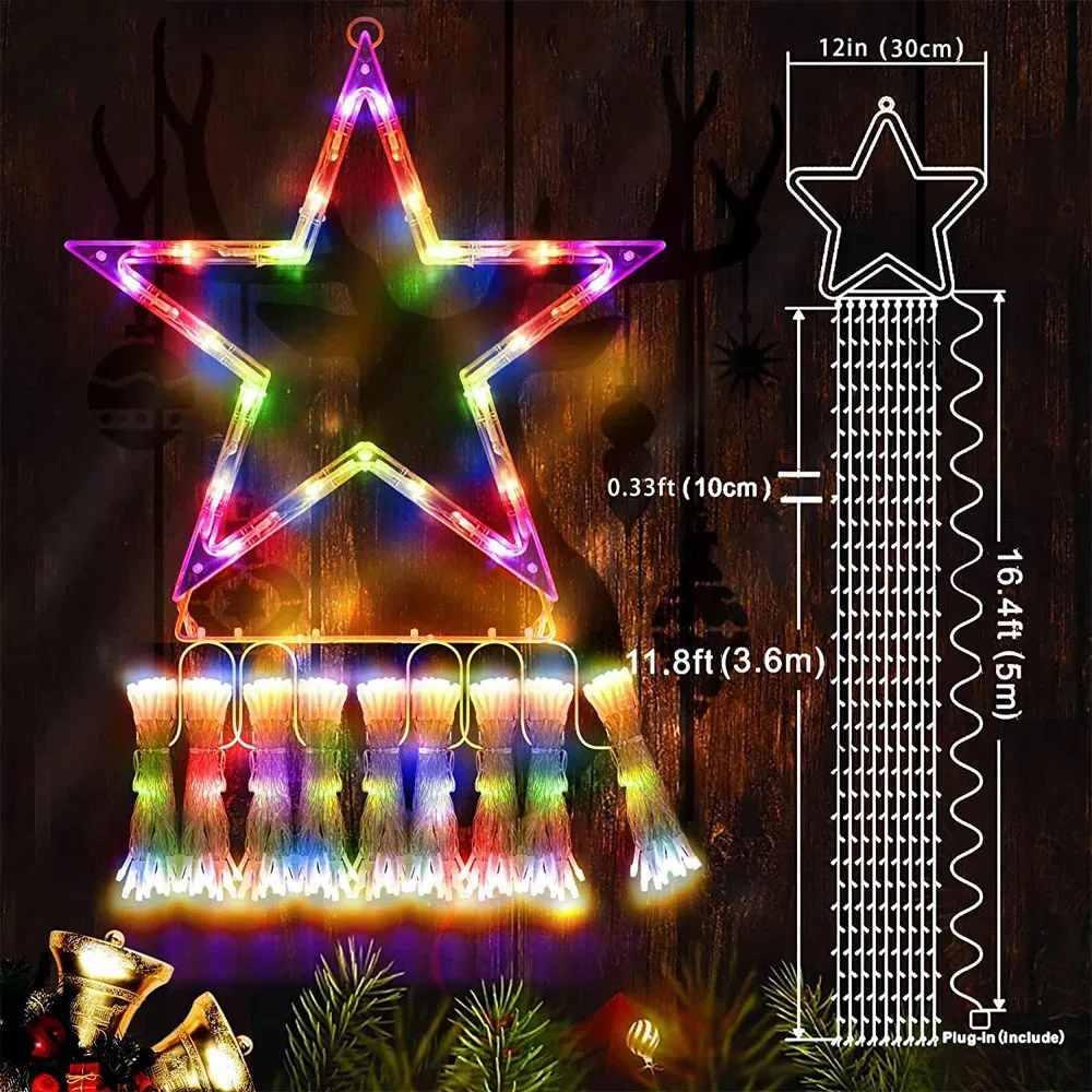 Christmas Decorations Waterfall Solar Lights 350 LED 8 Modes Tree Light Gift Patio Lights Outdoor Decor Tree Wedding Yard Porch