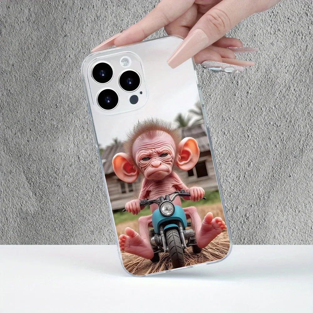 Funny Monkey Riding Motorcycle Clear Case for iPhone 16 12 13 mini 11 14 15 Pro Max Xs XR 8 Plus Ultra Thin Soft Silicone Cover