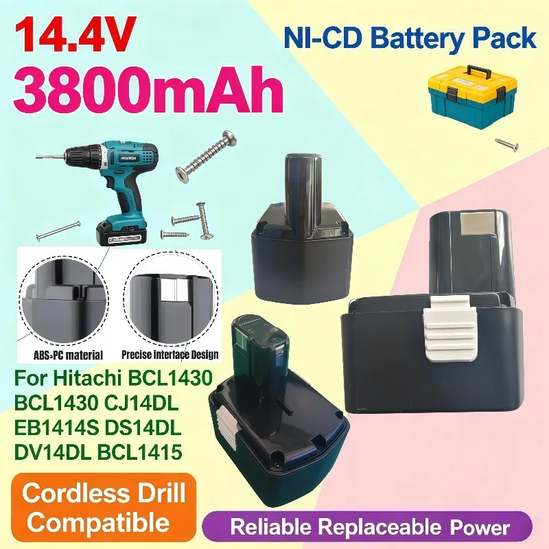 Replaceable 14.4V 3800mAh NI‑MH Battery Fit Hitachi BCL1430 CJ14DL EB1414S DS14DL DV14DL Cordless Drill Tool