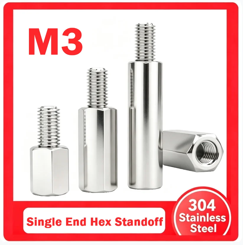 10-20pcs M3 Hex Stainless Steel Standoff Computer Motherboard Spacer Single End Stud for PC Case Length 4-50mm