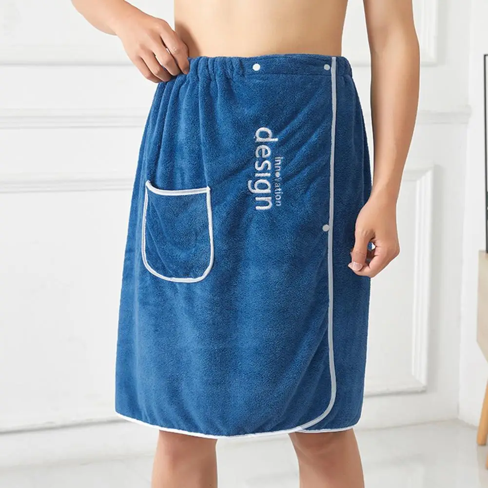 Wrap-around Men Towel Absorbent Quick Dry Bath Wrap Towel with Secure Buckle /Pocket Sauna Shower Men Bath Towel for Gym Spa