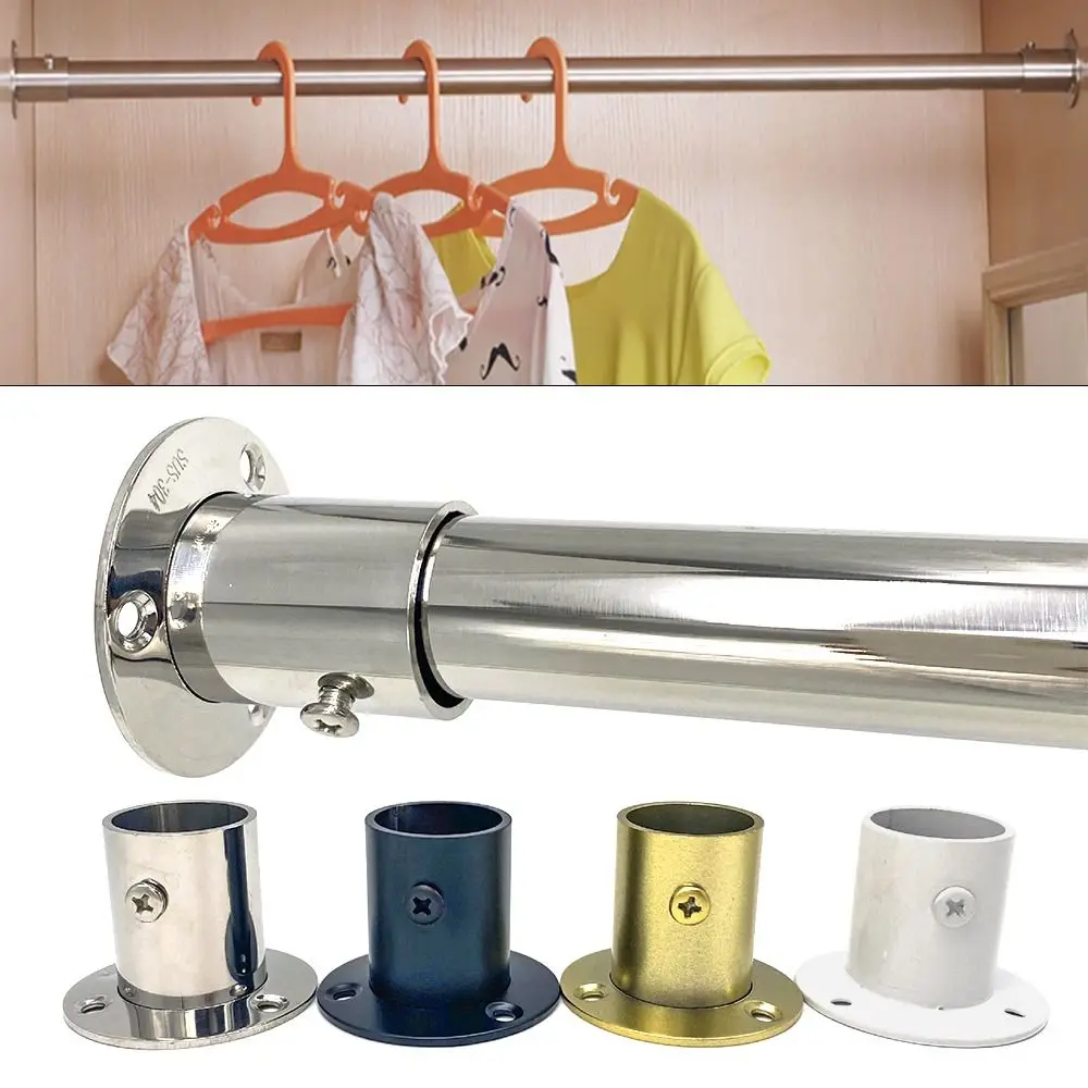 1Pc 19mm-32mm Round Closet Pole Sockets with Cover Closet Flange Tube Bracket Rod Holder Hang Rod Support