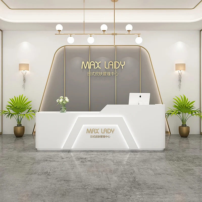 custom.White Marble and Modern Reception Desk Checkout Counter Salon Member Center Front Desk Reception