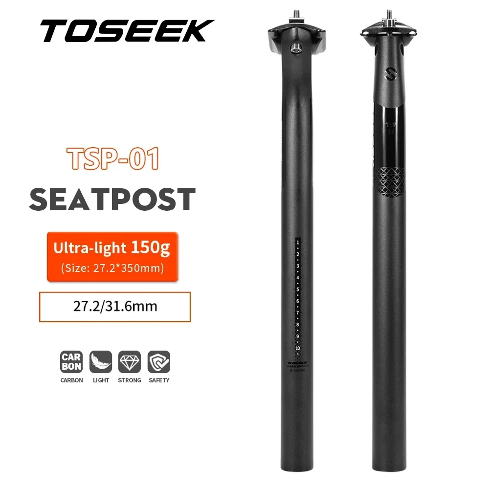 TOSEEK Carbon Bicycle Seatpost 27.2mm 31.6mm Bike Seat Post Ultralight MTB Saddle Post 350mm 400mm Road Bike Seat Tube