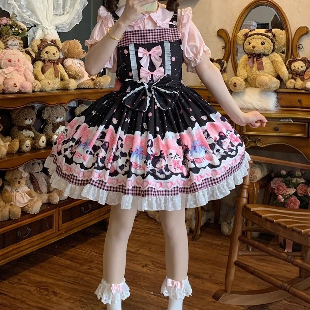 

Honey Tutu Lolita [Berry Meow Party] Cute Strap Skirt Sweet Versatile Strap Lolita women dress y2k Loose