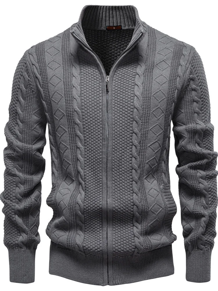 

Busin Мужской вязаный кардиган-свитер Jaet Long Sve на молнии, теплый повседневный трикотаж с геометрическим рисунком