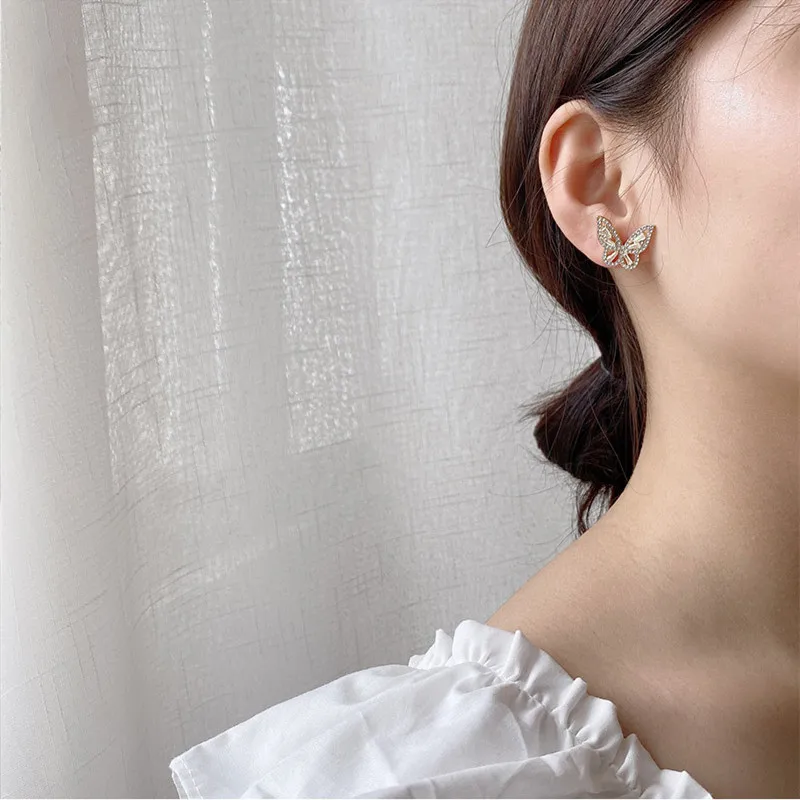 Korean Simple Trend Butterfly Zircon Earrings Fashion Cute Animal Earstud Jewelry Accessories Gifts Trendy Dangle Earrings