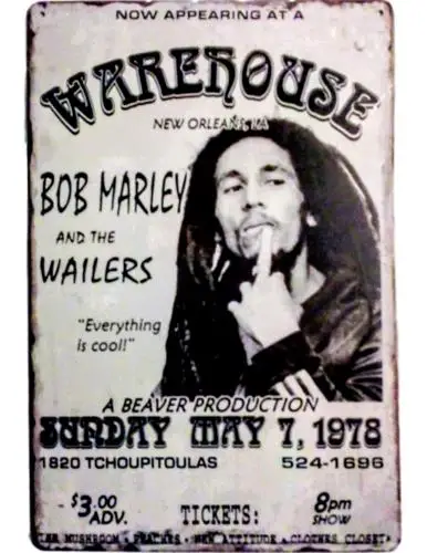 Bob Wailers Vintage Concert Metal Sign 70s Reggae Music Tin Sign 12x8