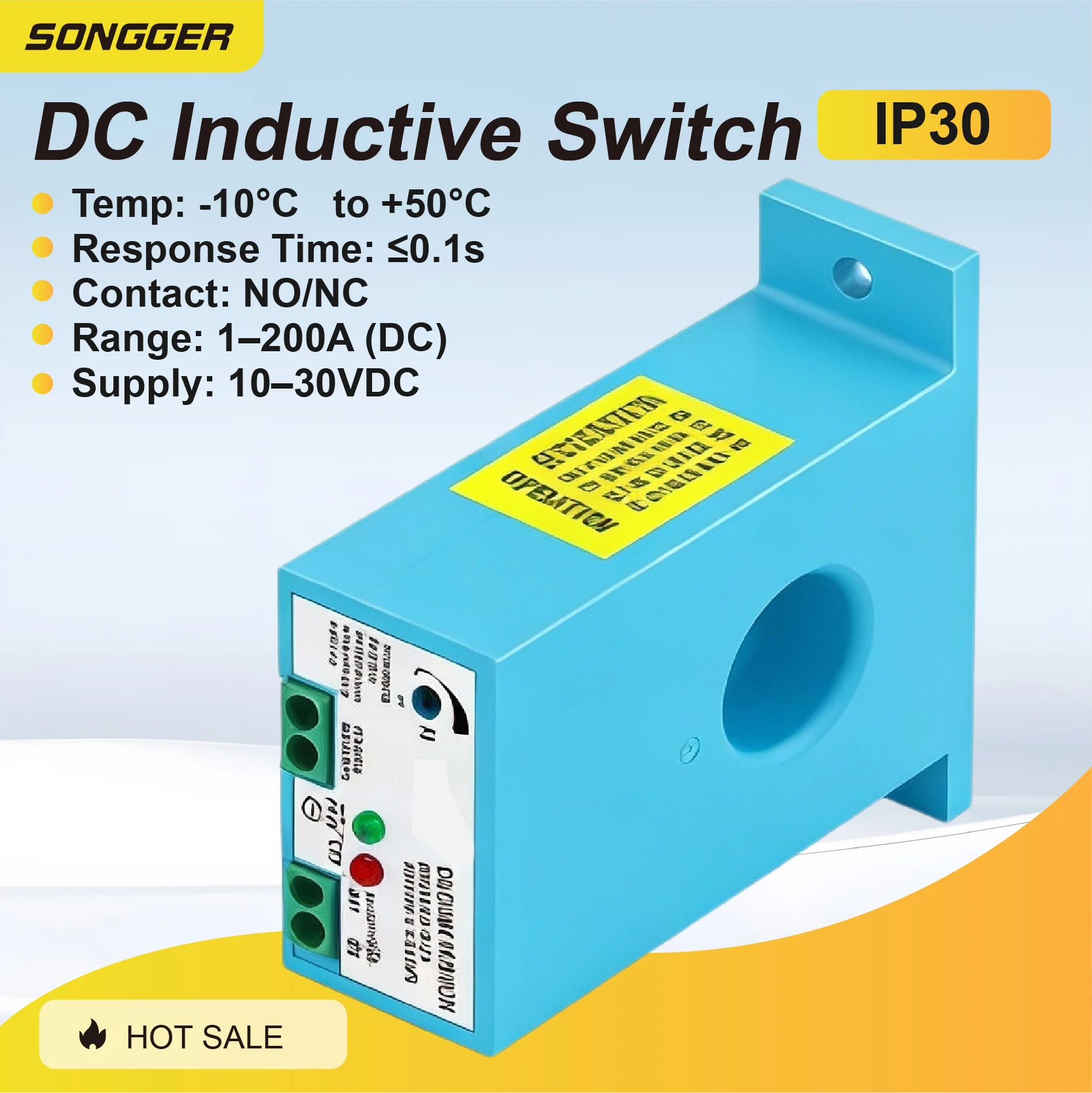 DC Inductive Current Switch Sensor 10-30VDC 1-200A Overcurrent Protection Overload Detector Relay NO NC Fast Alarm IP30