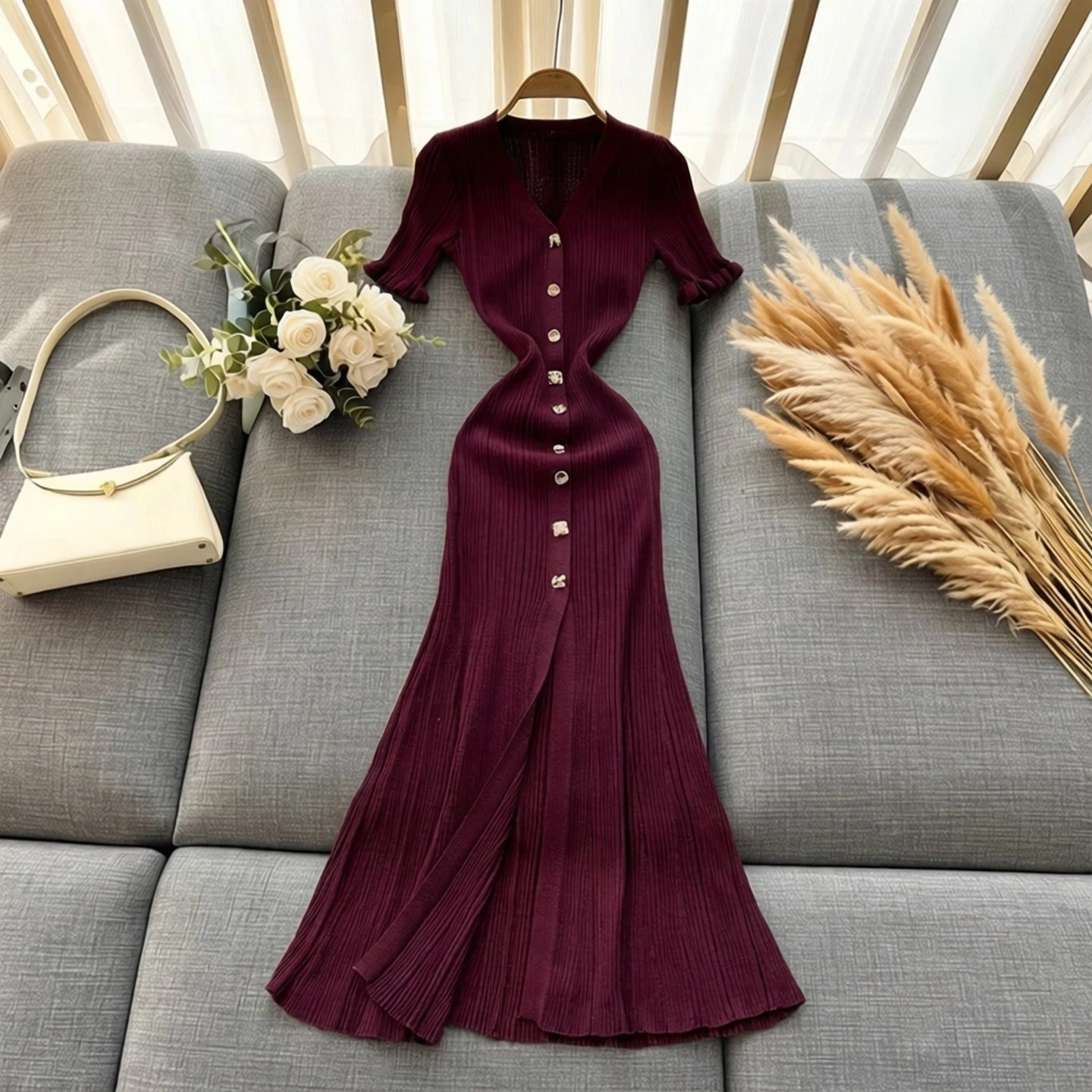 

Модное роскошное облегающее макси-платье YuooMuoo с запахом на талии, весеннее женское приталенное платье-свитер на одной пуговице, вечернее платье для женщин