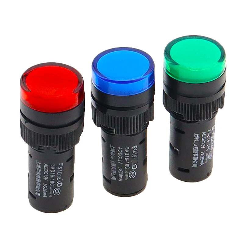 AD16-16 16mm Plastic LED Power Indicator Light Panel Mount 12V DC 220V AC Red Green Blue Yellow Pilot Signal Lamp Lights