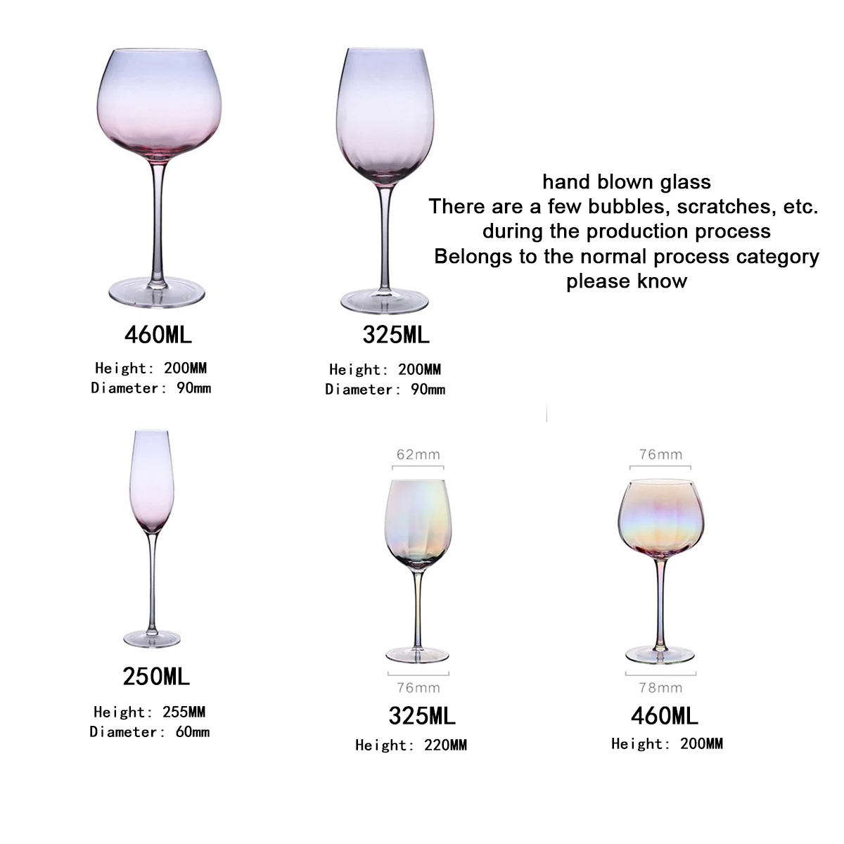 (Can Engrave Logo) 250/325/460ML Crystal Glass Colorful Goblets 2 Pieces, Home Wine Cup, Party Champagne Glass, Cocktail Cup