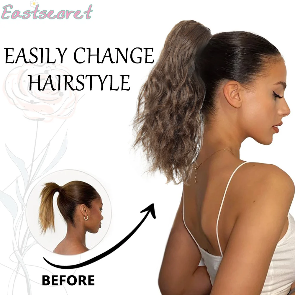 EAST sintético 14 pulgadas corto ondulado marrón Rubio cola de caballo extensión de cabello garra Clip en estilo postizo para mujeres