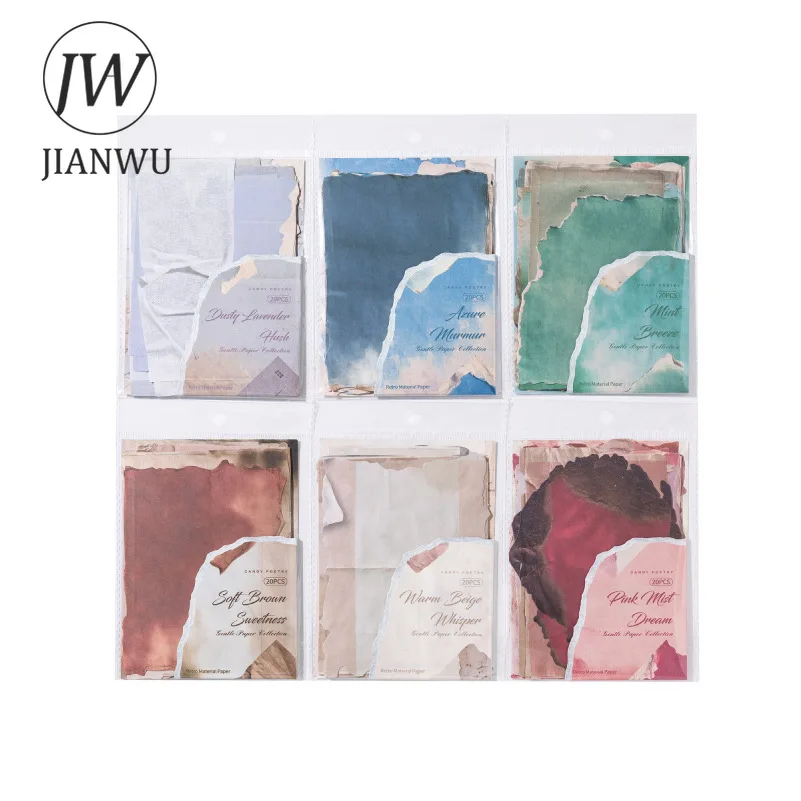 JIANWU Serie di carta delicata Vintage Sbavature Paesaggio Collage Scrapbook Materiale Carta Creativa Fai da te Spazzatura Diario di cancelleria