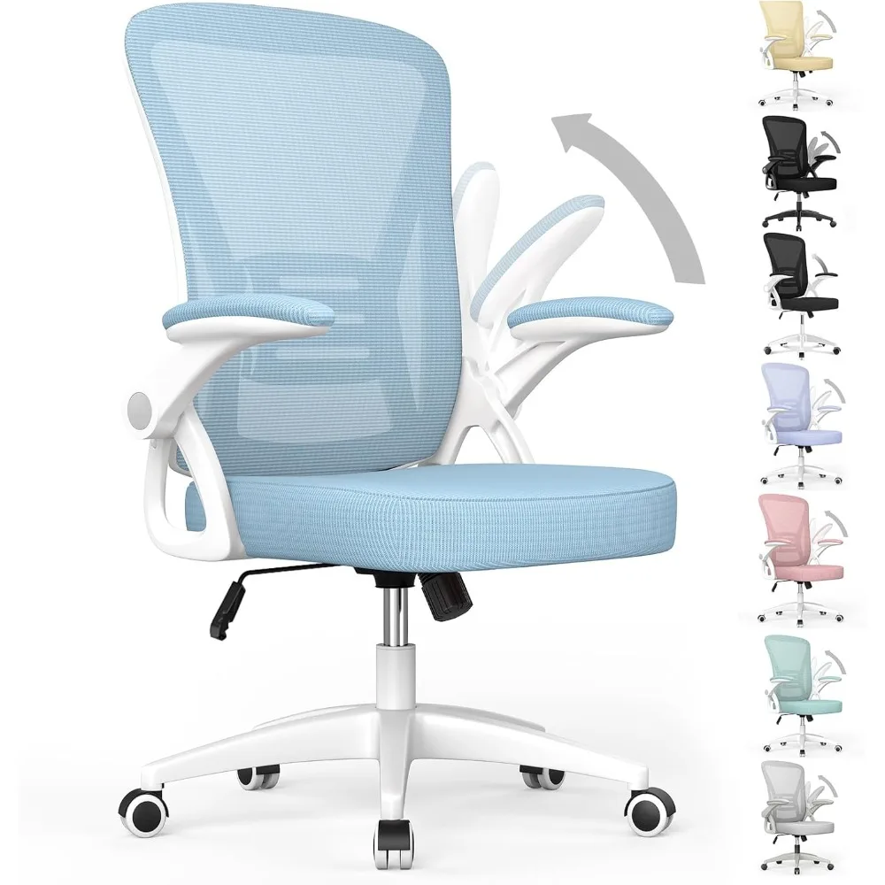 Ergonomic Office Chair, Desk Chair with Adjustable Height, Swivel Chairs with Flip-Up Arms and Lumbar Support Blue Office Chairs