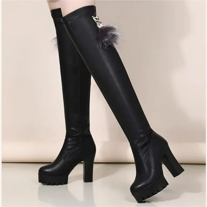 Sexy Thigh High Boots Women Autumn Winter Elastic Over The Knee Boots for Women Black Heels Long Shoes Zapatillas De Mujer