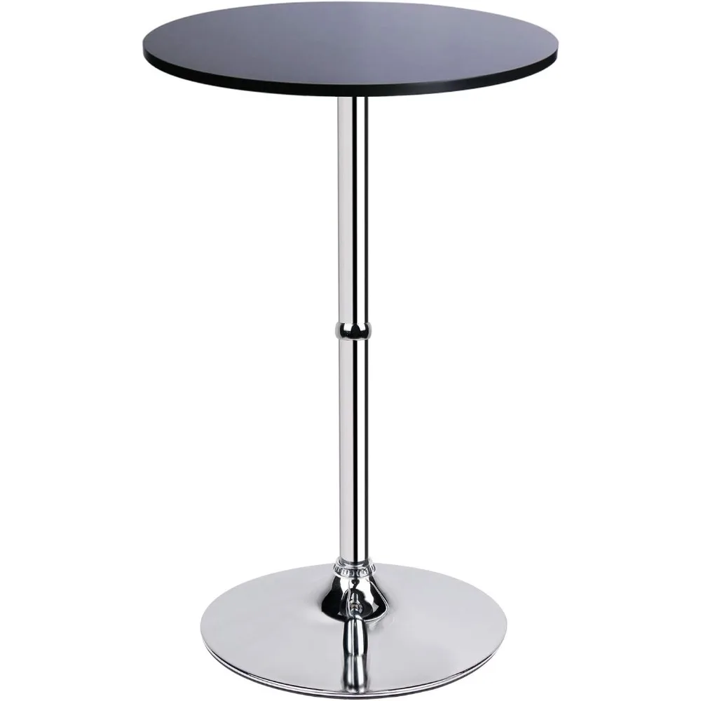 

MDF Round Top Not Adjustable (41 INCHES Height) Bar Table, Pub Table with Silver Leg and Base (Black)