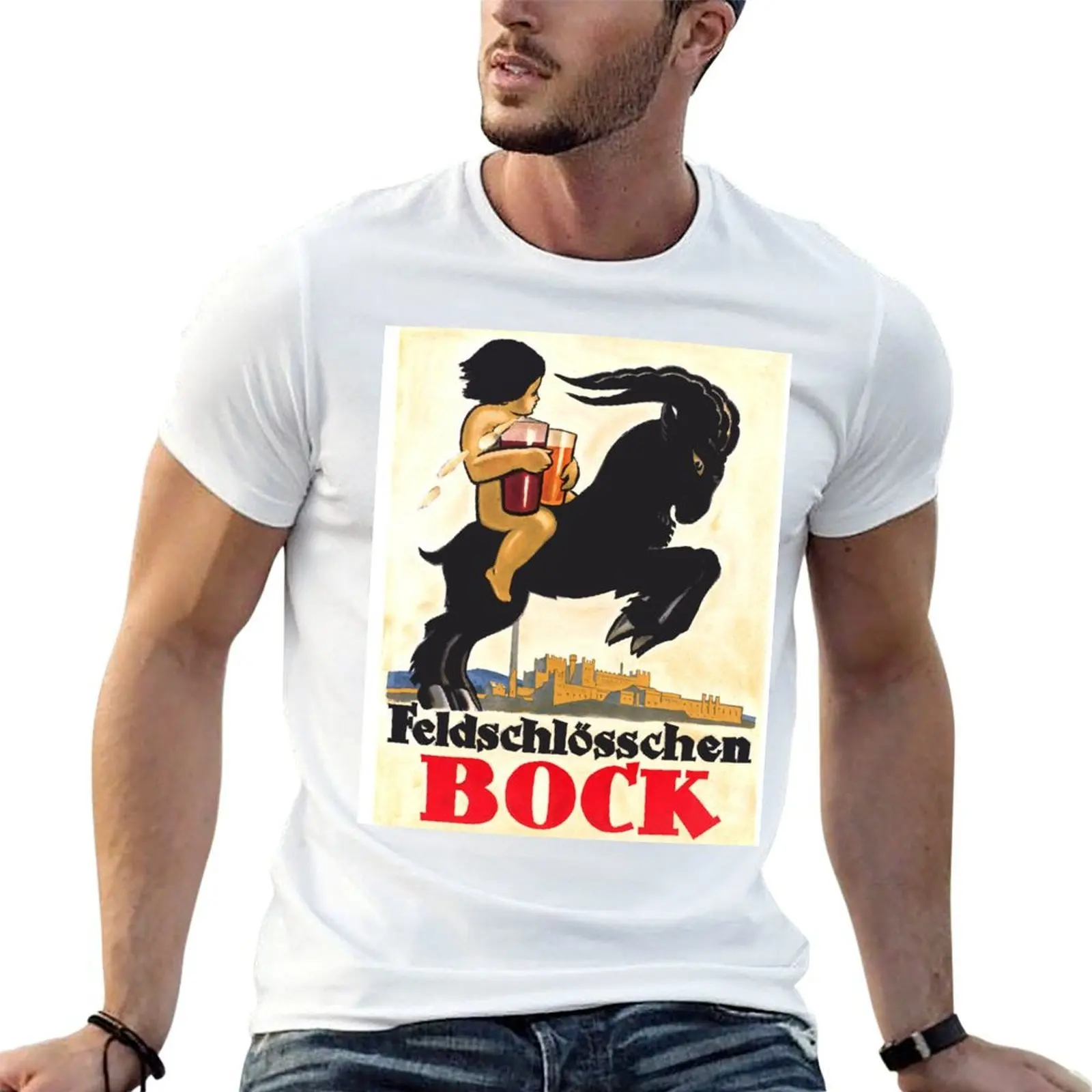 

1910 Feldschlsschen Bock Brewery Beer Advertising Poster T-Shirt t shirt for man t shirt man plain T-Shirt