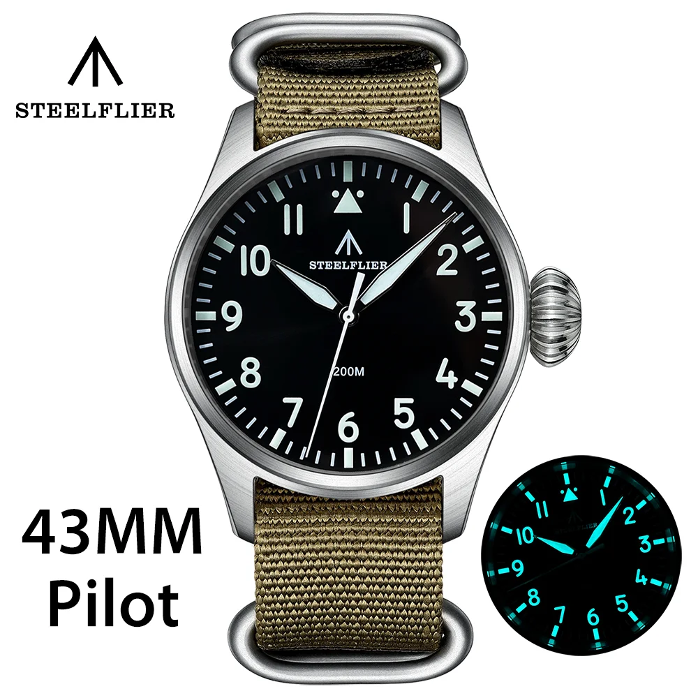 

STEELFLIER Official SF743 Quartz Pilot Big Onion Crown Swiss Luminous VH31 20Bar Waterproof Sapphire Crystal Luxury Dive Watch