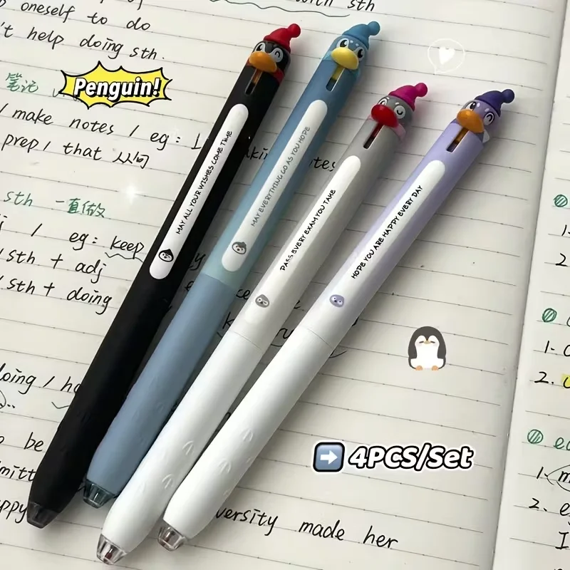 

4pcs Creative Cartoon Penguin Press 0.5mm Gel Pen Durable Quick Drying Black Ball Pen Student Stationery Back To School Supplies