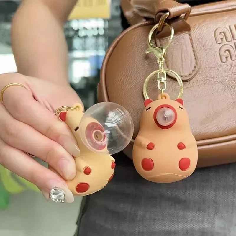 Bubble Blowing Capybara Keychain Squeeze Play Music Relieve Stress Cute Backpack Charm Toy for Kids Fun