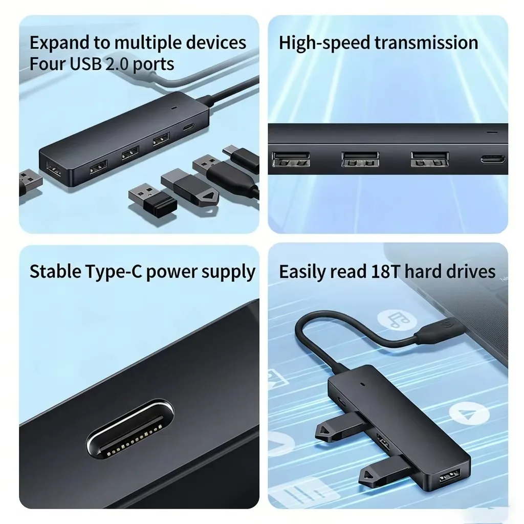 5 Ports USB-c Hub Support High Speed Data Transfer USB 2.0 3.0 Output Fast Power Multi-Interface Splitter Adapter
