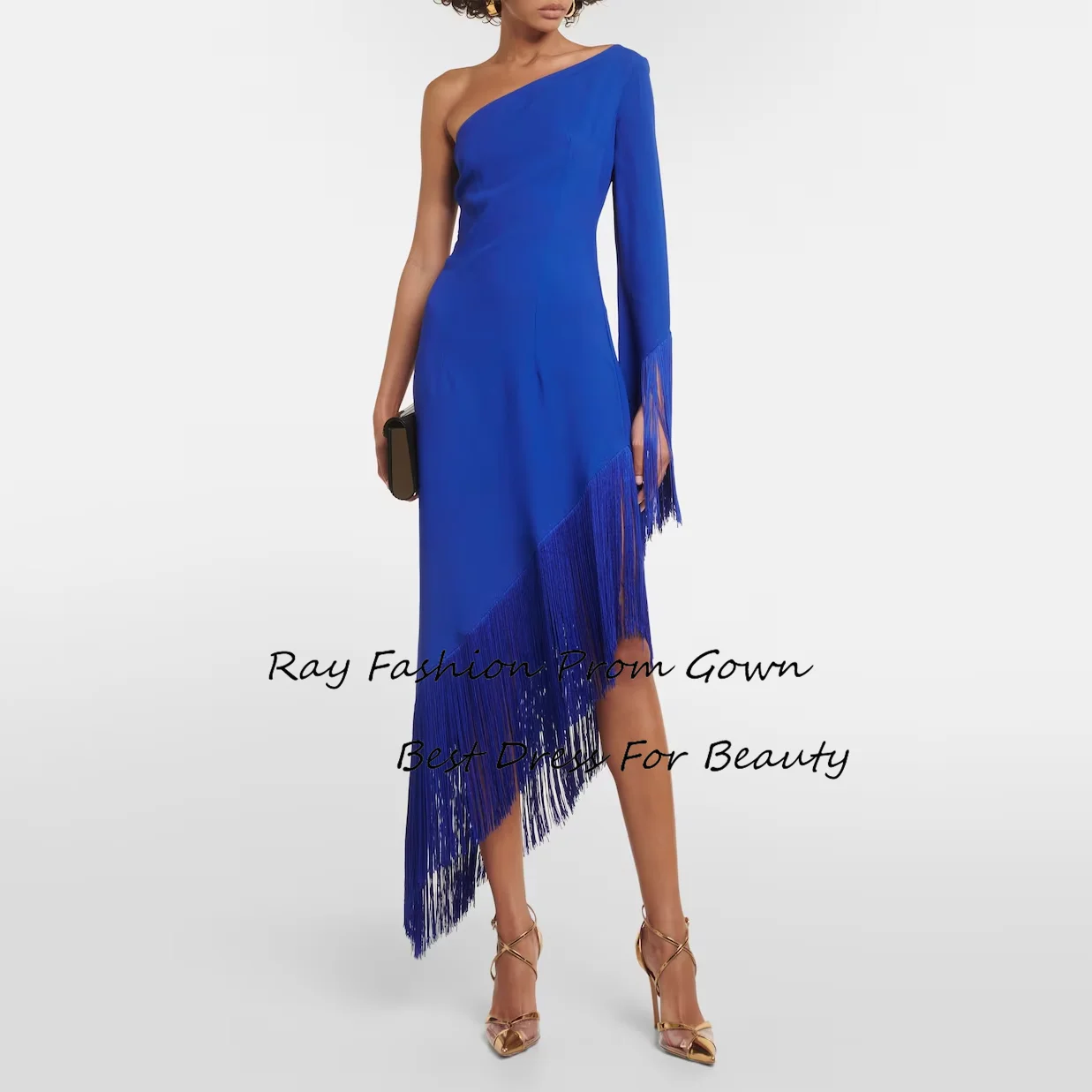 

Fascinating A Line Evening Dress One Shoulder With One Sleeves Tassel With High Low For Formal Party Gowns Платье для бала