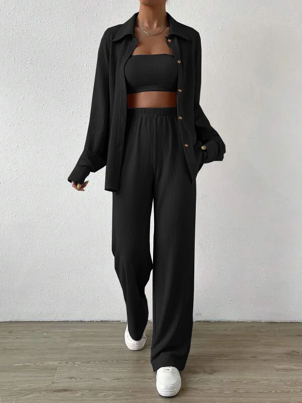 Women's Suit Two Piece Set 2025 New Solid Colour Button Cardigan Lapel Casual Fashion Women Two Piece Set Women