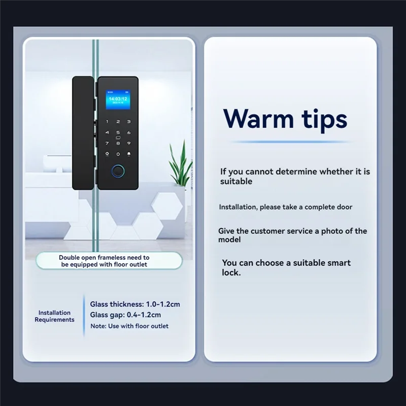 

A10R Double Glass Door Lock Smart Lock APP Biometric Swiping Card Fingerprint Password Lock Glass Door Locks For Office Door