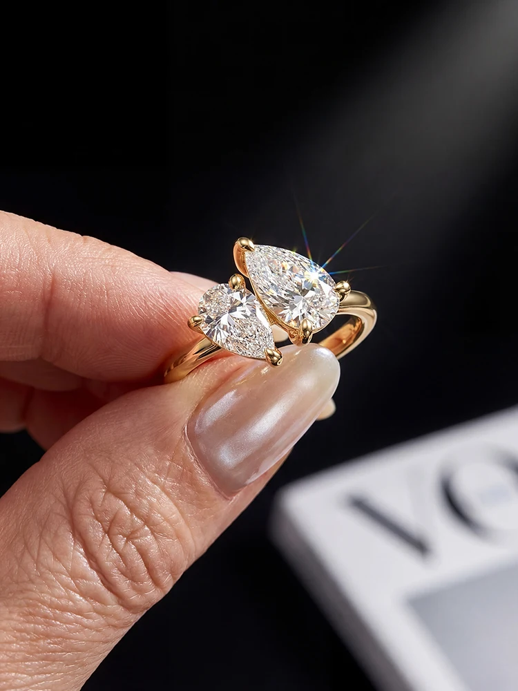 Luxury 2CT Moissanite Diamond Sparkling Water Drop Engagement Rings For Women Gift Wedding Fashioned High Quality New Jewelry