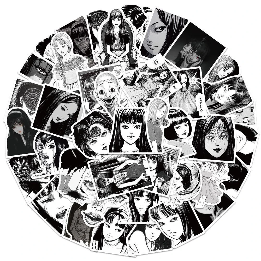 10/30/50pcs Horror Anime Tomie Stickers Black White Decals Water Bottle Laptop Phone Cartoon Tomie Junji Ito Manga Sticker Toys