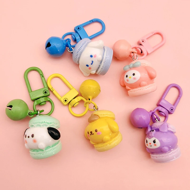 Sanrio Cute Kuromi My Melody Keychain Cinnamoroll Girls Cartoon Colorful Bell Ornaments School Bag Pendant Keychains Gift