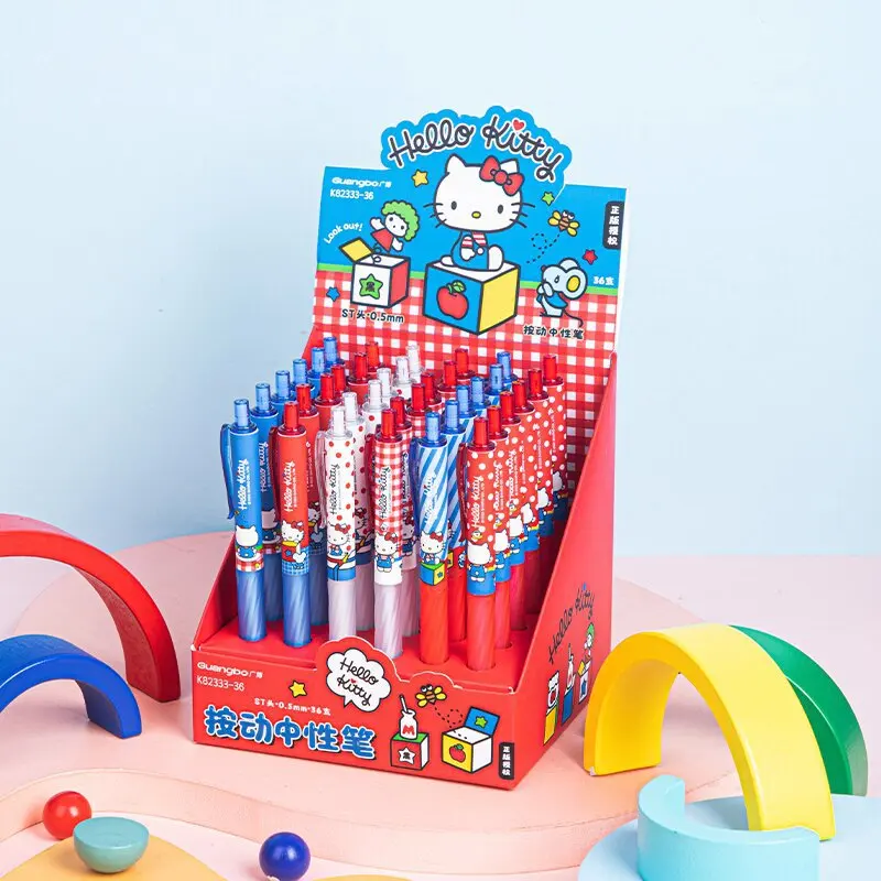 

6/36pcs Kawaii Hello Kitty Click Gel Pen Cute Soft Pen Grip Not Tired Hand Student Signature Pen Stationery Gift Wholesale
