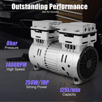 750W/1HP Oil-free Air Compressor 8 Bar High-Pressure Air Compressor Silent Oil-free Compressor Head Unit 1400RPM 125L/min 220V