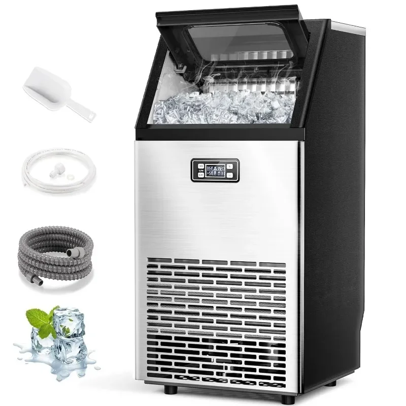 Joy Pebble Commercial Ice Machine,100 lbs/Day, Under-Counter Commercial Ice Maker with 24 Hour Timer,Ice Thickness Control