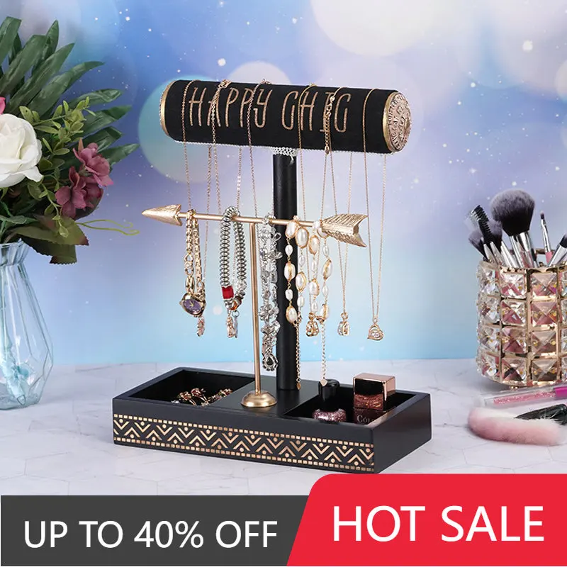 

2 Tiers Metal Jewelry Organizer Arrow T-bar Watch Bracelet Necklace Display Stand Shelf Earring Ear Stud Ring Holder Home Decora