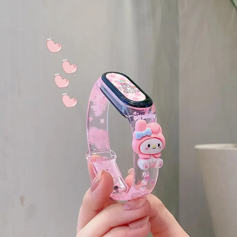 Sanrio My Melody Kuromi Strap for Xiaomi Mi Band 8 7 6 5 4 3 Wristband Cartoon TPU Bracelet Smartwatch Replacement Watchband