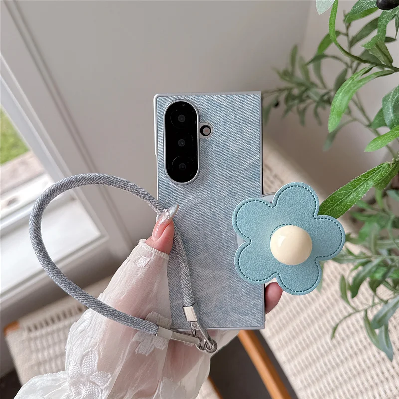 

Корейский чехол для телефона с магнитной подставкой и милым цветком для Samsung Galaxy Z Fold 7 6 5 4 3 Fold6 Fold5 с веревкой для рук для Magsafe